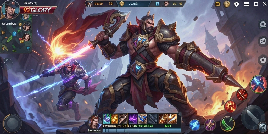 Tampilan seru dari pertempuran dalam game MOBA 92GLORY.