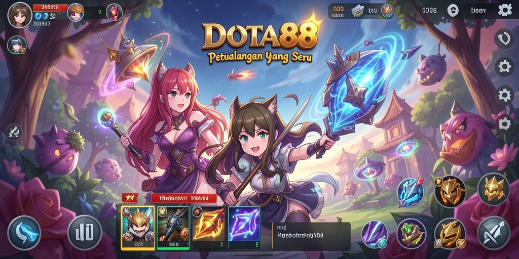 Tampilan gameplay DOTA88 yang penuh aksi dan karakter Anime.