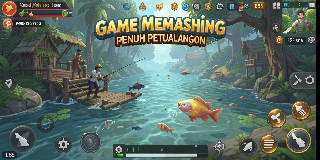 Screenshot utama E88 menampilkan aksi memancing yang seru dan interaktif.