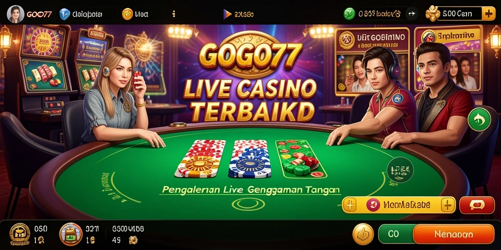 Tampilan screenshot <strong>GOGO77</strong> dengan dealer profesional di meja permainan Live Casino.