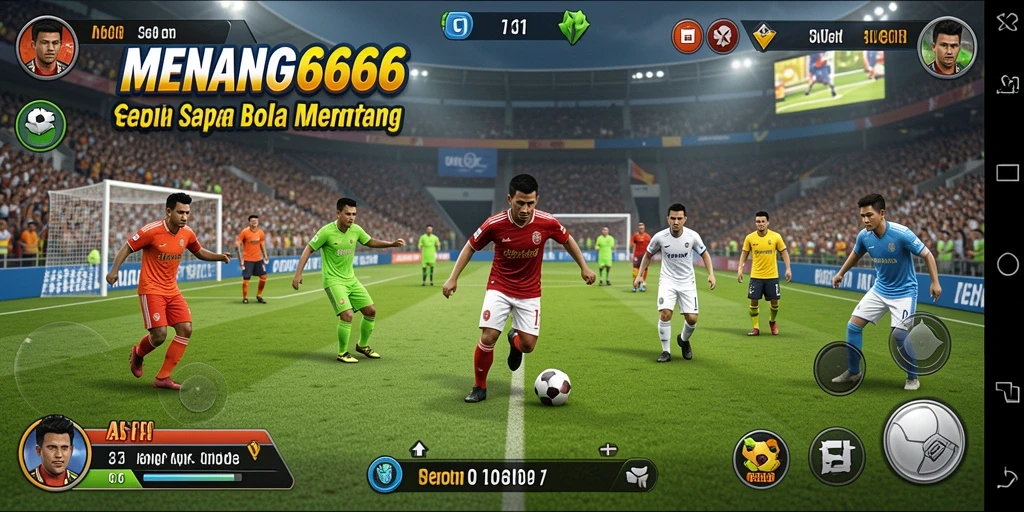 Tampilan gameplay <strong>MENANG666</strong> yang penuh aksi di lapangan sepak bola.
