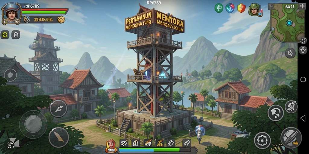 Screenshot RP6789 menampilkan aksi menara bertahan yang intens dan grafis menawan.