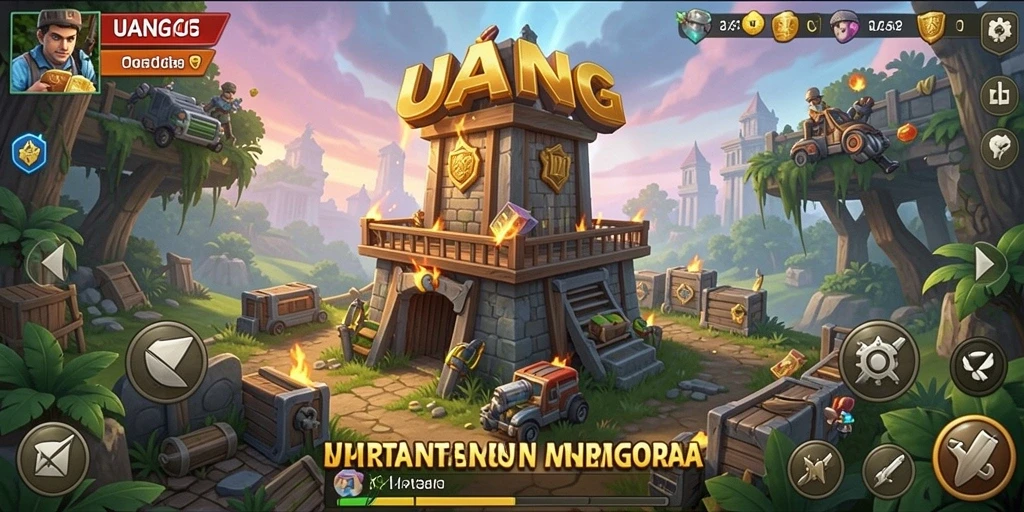 Tampilan gameplay UANG yang mendebarkan dalam Tower Defense.