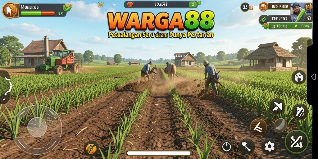 Gameplay <strong>WARGA88</strong> yang menarik dengan peternakan yang luas dan tanaman subur.